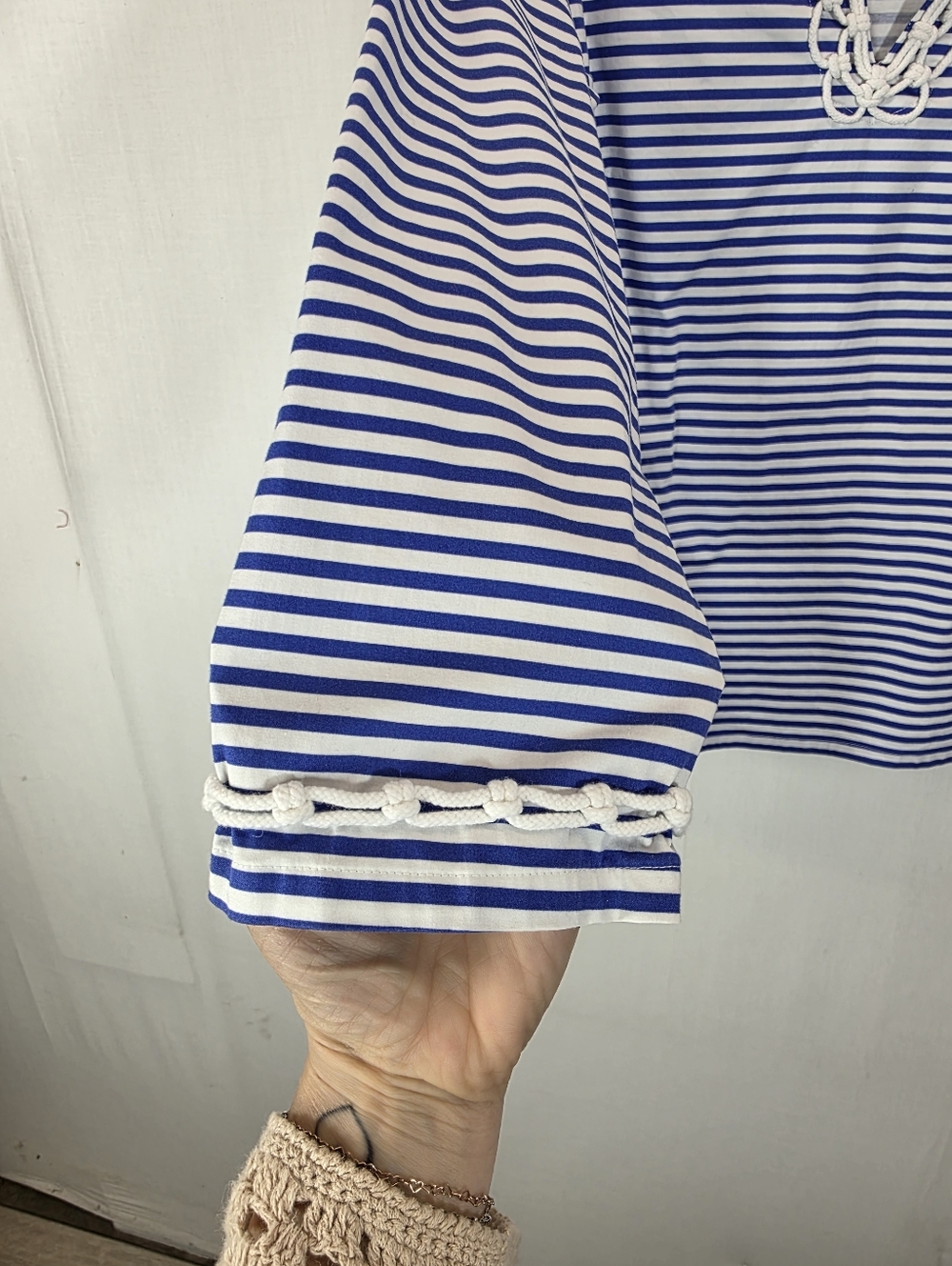 Sail to Sable STS Blue White Striped Tunic Top Rope Trim Nautical Large - Picture 4 of 9